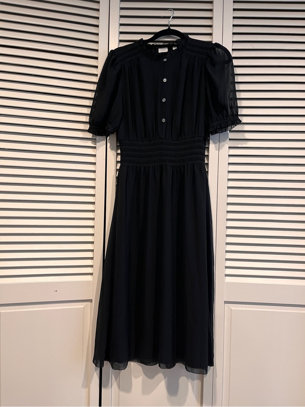 Wilfred Black Smocked-Waist Midi Dress- Wednesday Addams Style